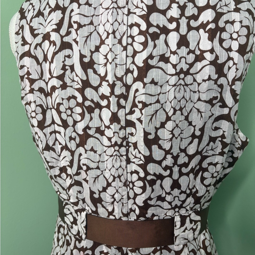 Robbie Bee Brown and White Patterned Midi Dress 12 zipper - Picture 5 of 10